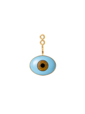Øredobber vedheng, Lotus Evil Eye Lille med Turkis, Tigerøye og Onyx gult gull