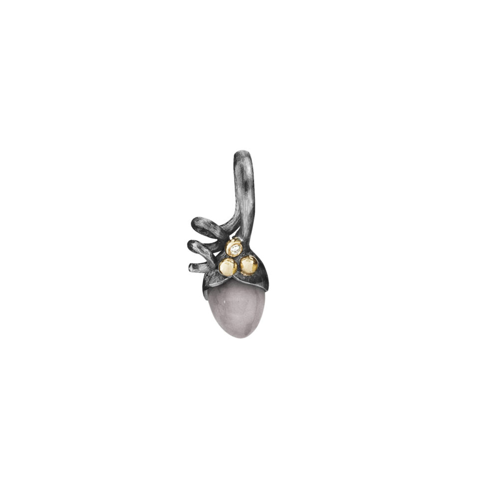 Anheng, Lotus Spire mini gult gull og oksidert sølv med Grå Månesten og Diamant 0,01 ct TW.VS.