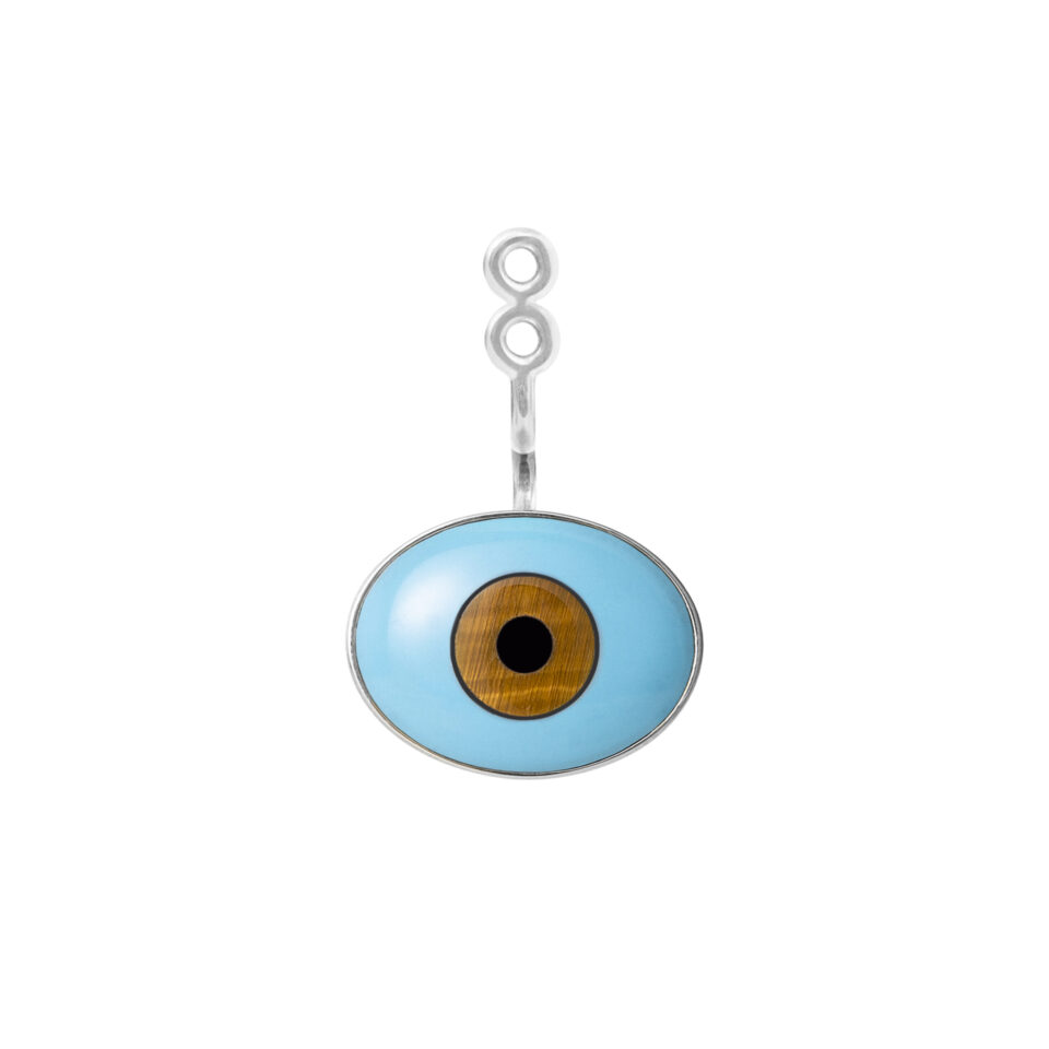 Øredobber vedheng, Lotus Evil Eye Lille med Turkis, Tigerøye og Onyx sølv