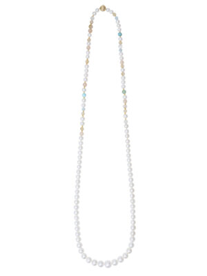 Halskjede, Bead Collier med miks av ferskvannsperler og fargestener 75-78 cm