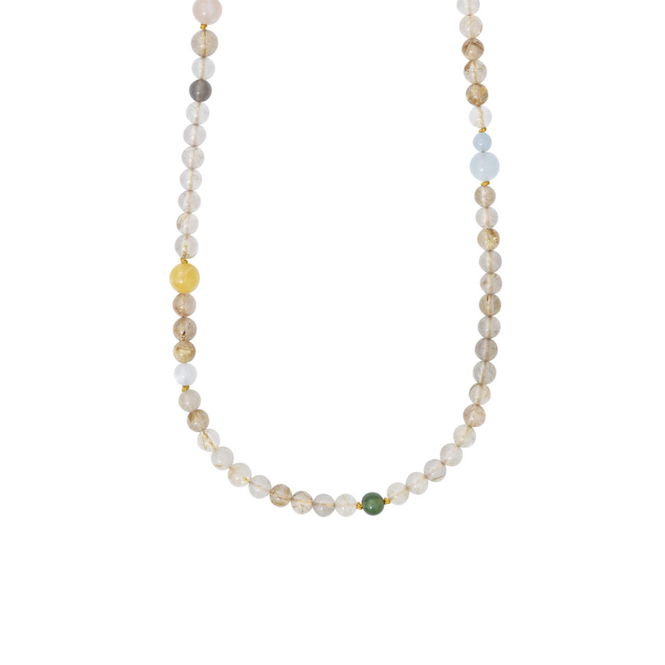 Halskjede, Bead Collier med miks av ferskvannsperler og fargestener 80 cm