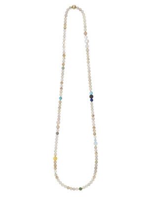 Halskjede, Bead Collier med miks av ferskvannsperler og fargestener 80 cm