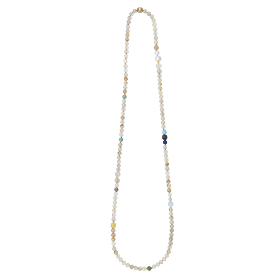 Halskjede, Bead Collier med miks av ferskvannsperler og fargestener 80 cm