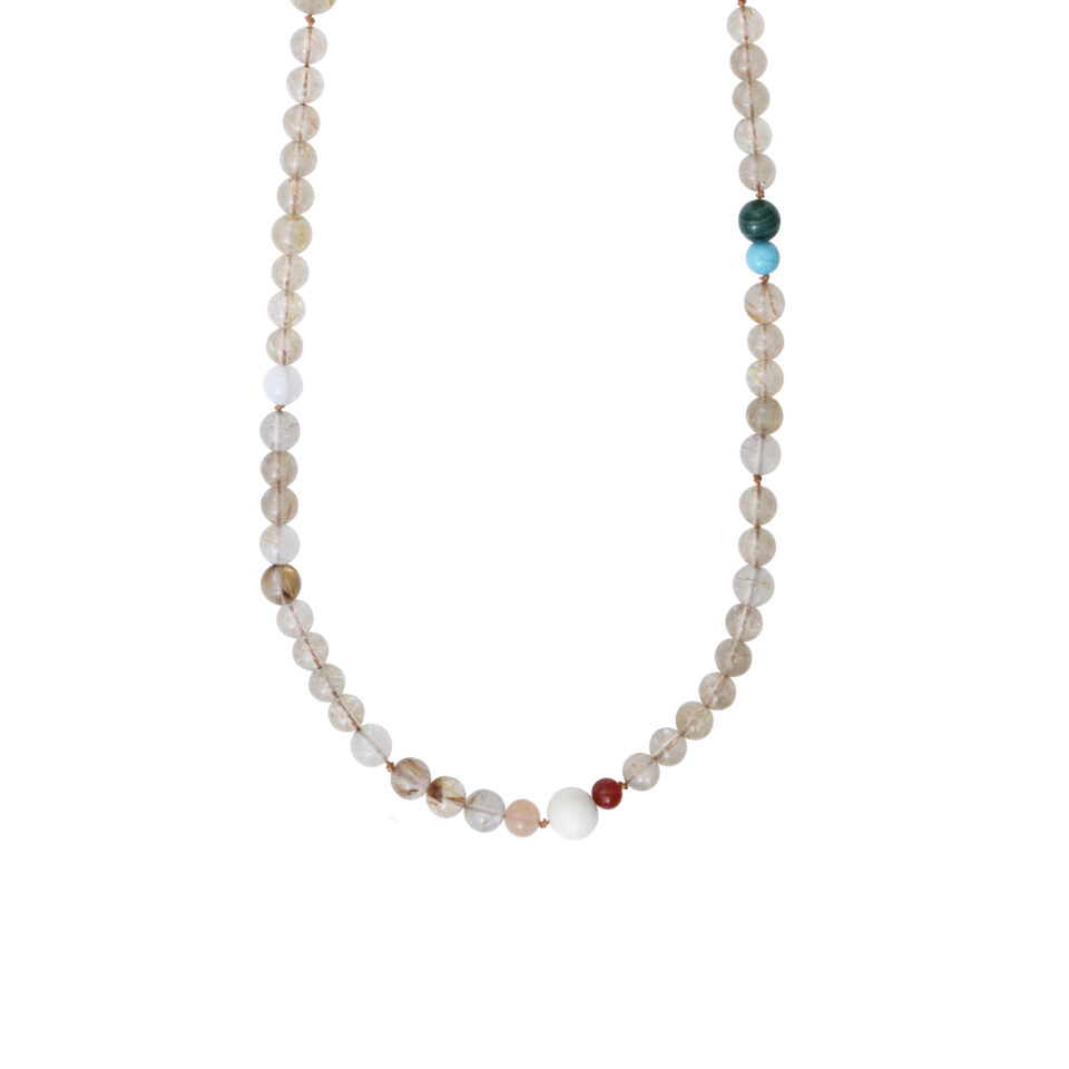 Halskjede, Bead Collier med miks av fargestener 90 cm