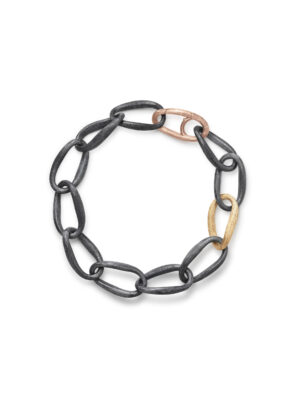 Armbånd, Love lenke medium oksidert sølv, gult gull og roségull
