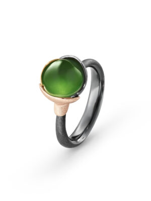 Ring, Lotus 1 Serpentin oksidert sølv, gult gull og roségull