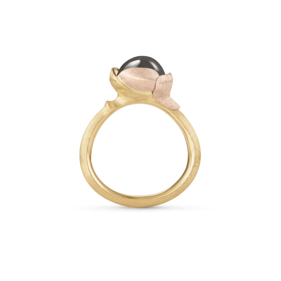 Ring, Lotus 1 Grå Månesten gult gull og roségull