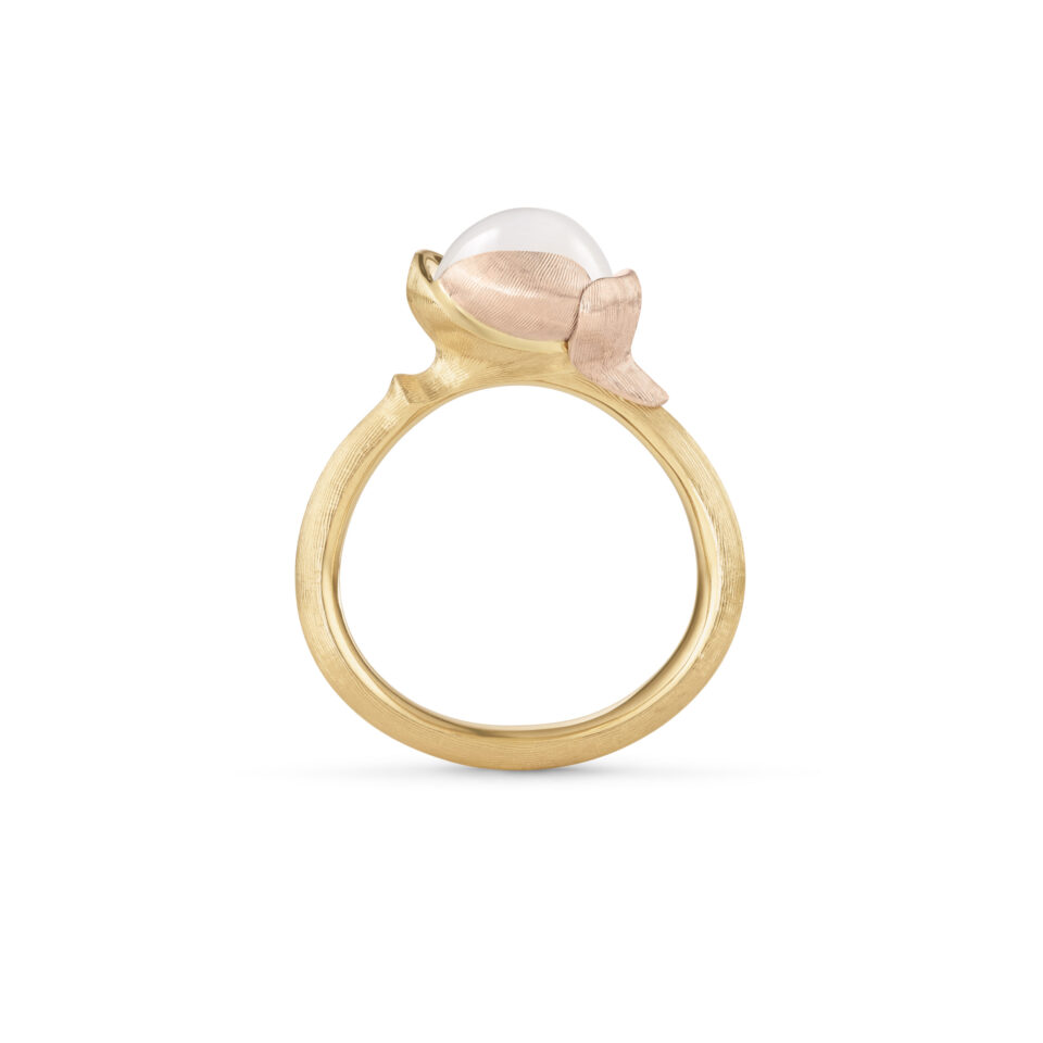 Ring, Lotus 1 Hvit Månesten gult gull og roségull