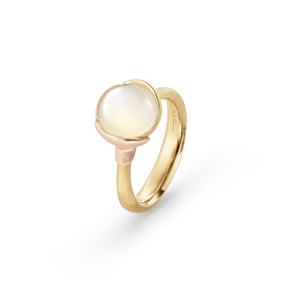 Ring, Lotus 1 Hvit Månesten gult gull og roségull