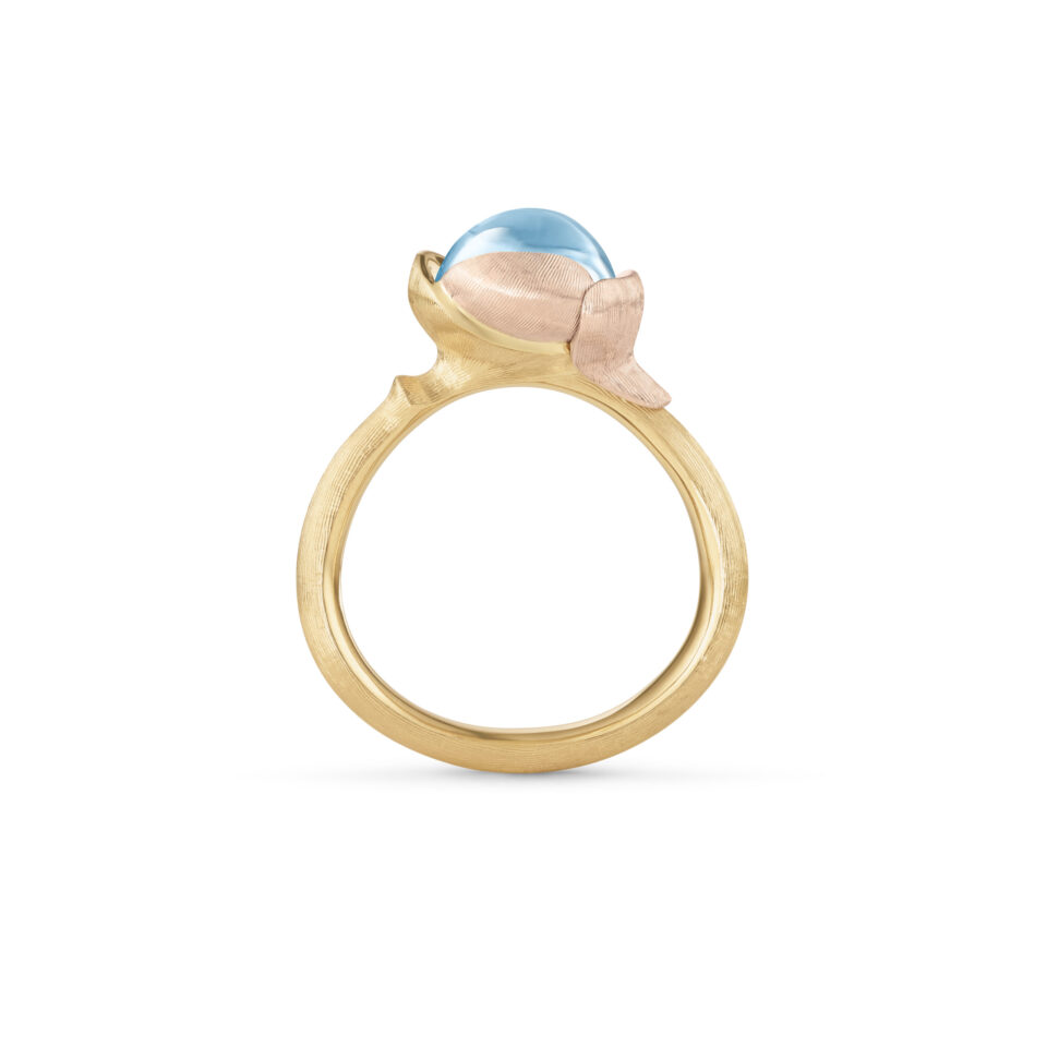 Ring, Lotus 1 Sky Blue Topas gult gull og roségull