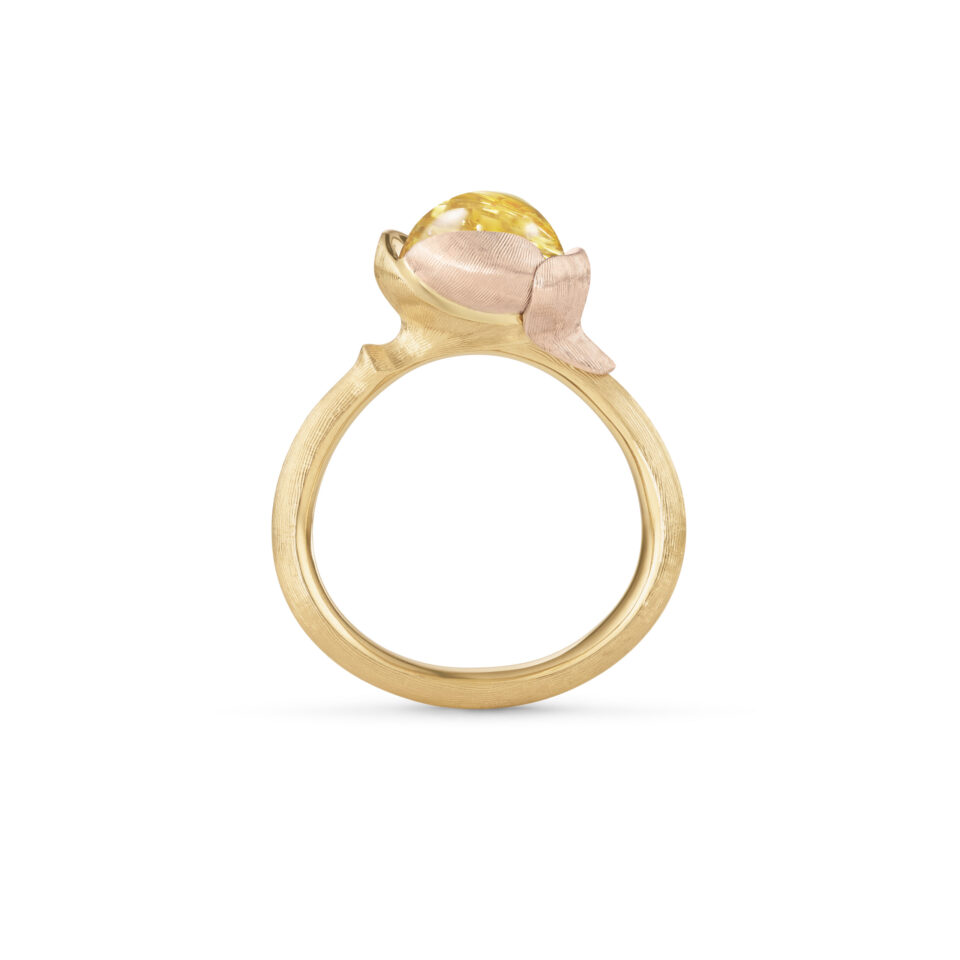Ring, Lotus 1 Rutilkvarts gult gull og roségull