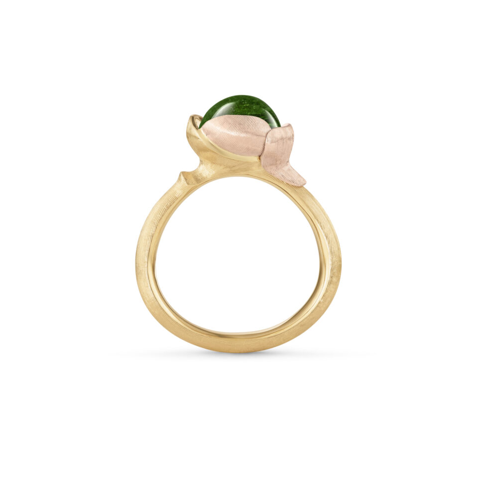Ring, Lotus 1 Grønn Turmalin gult gull og roségull