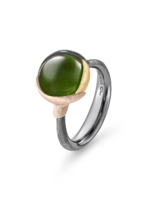 Ring, Lotus 2 Serpentin oksidert sølv, gult gull og roségull