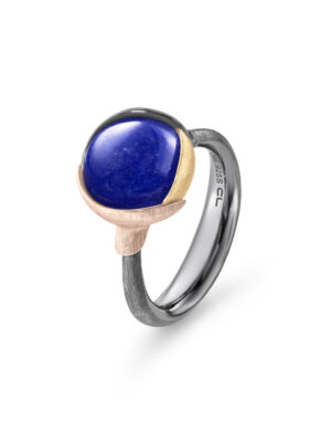 Ring, Lotus 2 Lapis Lazuli oksidert sølv, gult gull og roségull