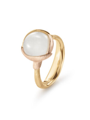 Ring, Lotus 2 Hvit Månesten gult gull og roségull