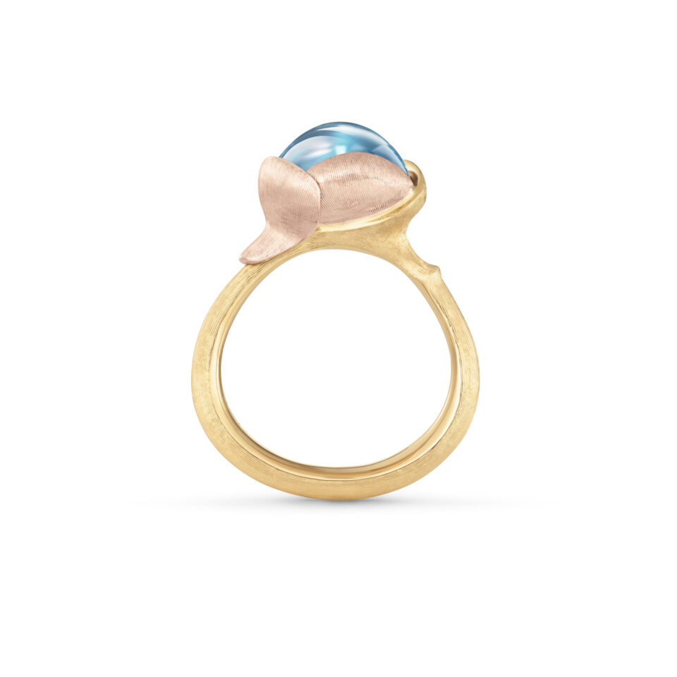 Ring, Lotus 2 Sky Blue Topas gult gull og roségull