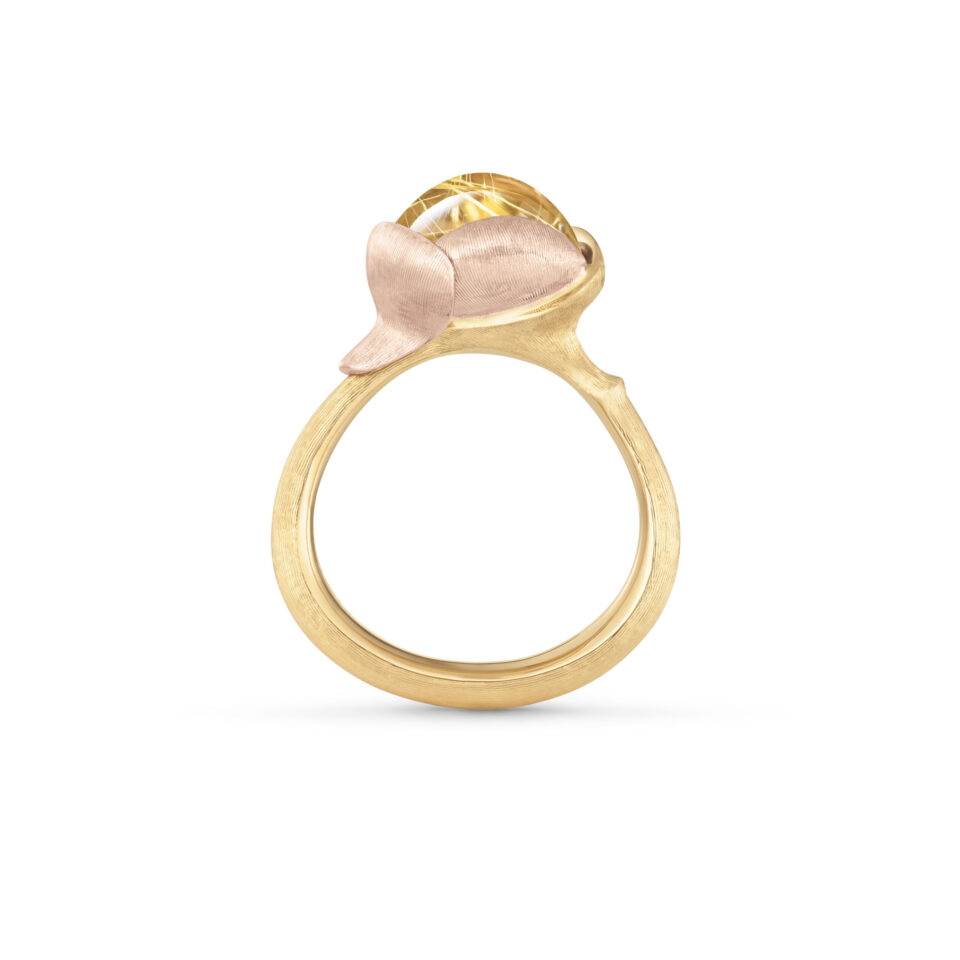 Ring, Lotus 2 Rutilkvarts gult gull og roségull