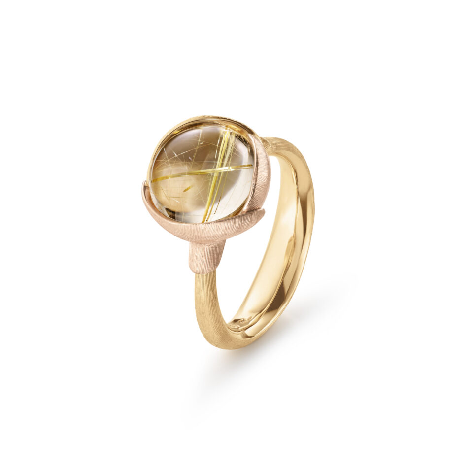Ring, Lotus 2 Rutilkvarts gult gull og roségull