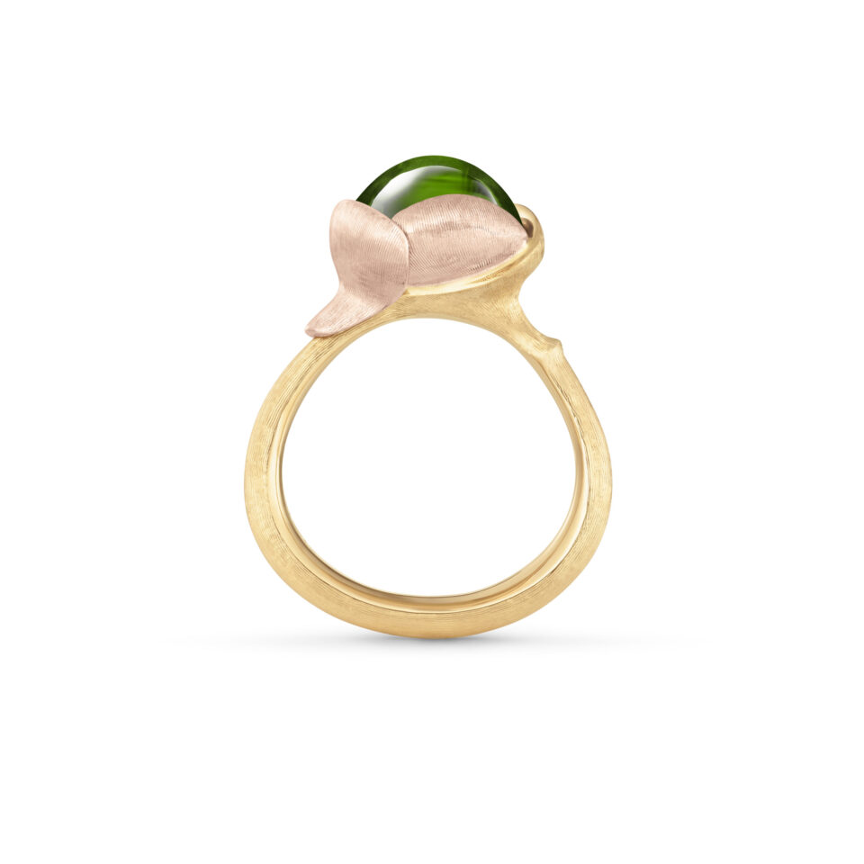 Ring, Lotus 2 Grønn Turmalin gult gull og roségull
