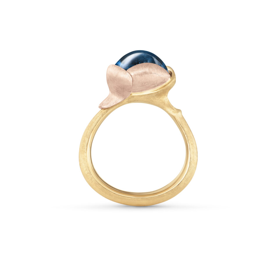Ring, Lotus 2 London Blå Topas gult gull og roségull