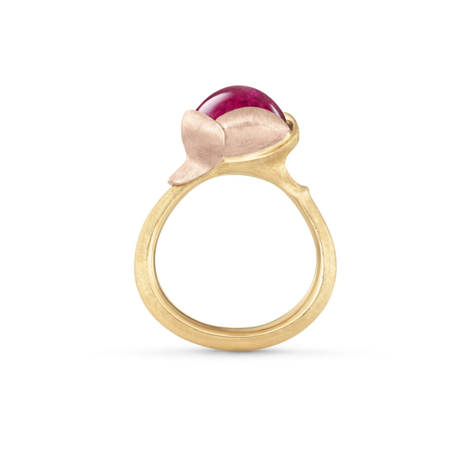 Ring, Lotus 2 Cerise Turmalin gult gull og roségull