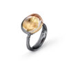 Ring, Lotus 3 Rutilkvarts oksidert sølv, gult gull og roségull 0,05 ct TW.VS.