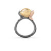 Ring, Lotus 3 Rutilkvarts oksidert sølv, gult gull og roségull 0,05 ct TW.VS.
