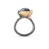 Ring, Lotus 3 Grå Månesten oksidert sølv, gult gull og roségull 0,05 ct TW.VS.