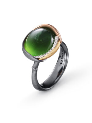 Ring, Lotus 3 Serpentin oksidert sølv, gult gull og roségull 0,05 ct TW.VS.