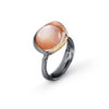 Ring, Lotus 3 Blush Månesten oksidert sølv, gult gull og roségull 0,05 ct TW.VS.