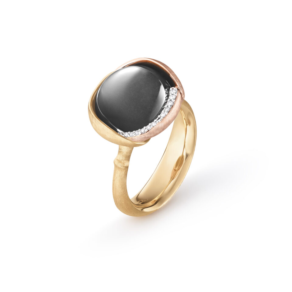 Ring, Lotus 3 Grå Månesten gult gull og roségull 0,05 ct TW.VS.