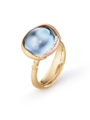 Ring, Lotus 3 Sky Blue Topas gult gull og roségull 0,05 ct TW.VS.