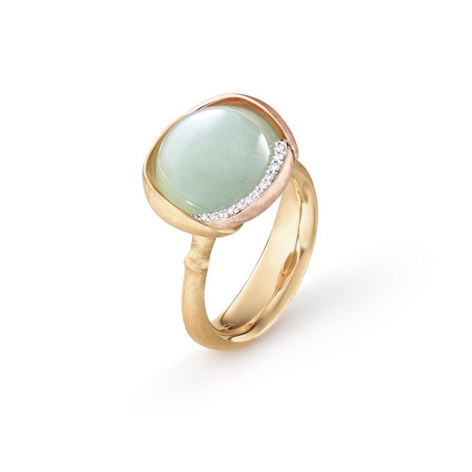 Ring, Lotus 3 Akvamarin gult gull og roségull 0,05 ct TW.VS.