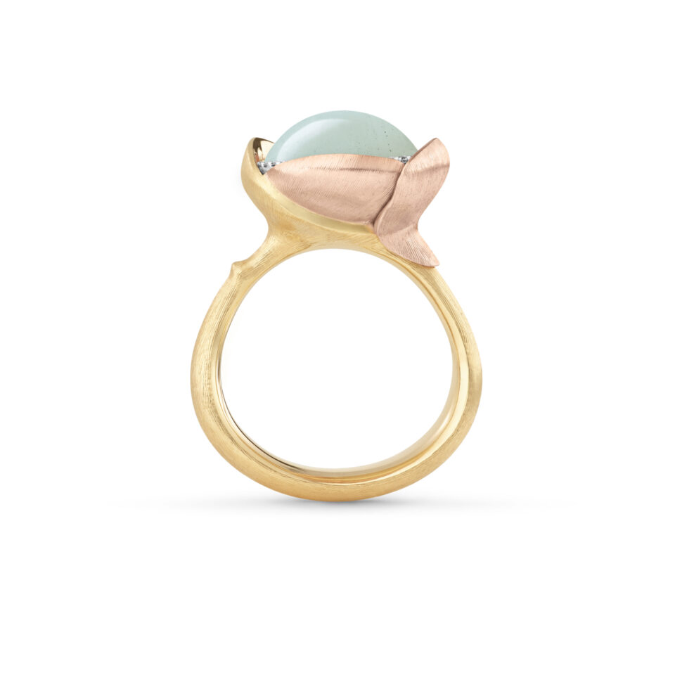 Ring, Lotus 3 Akvamarin gult gull og roségull 0,05 ct TW.VS.