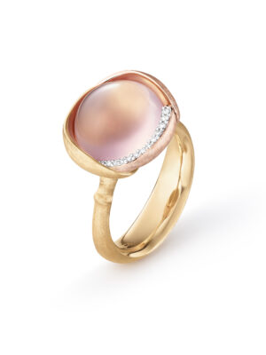 Ring, Lotus 3 Rosenkvarts gult gull og roségull 0,05 ct TW.VS.