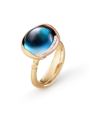 Ring, Lotus 3 London Blå Topas gult gull og roségull 0,05 ct TW.VS.