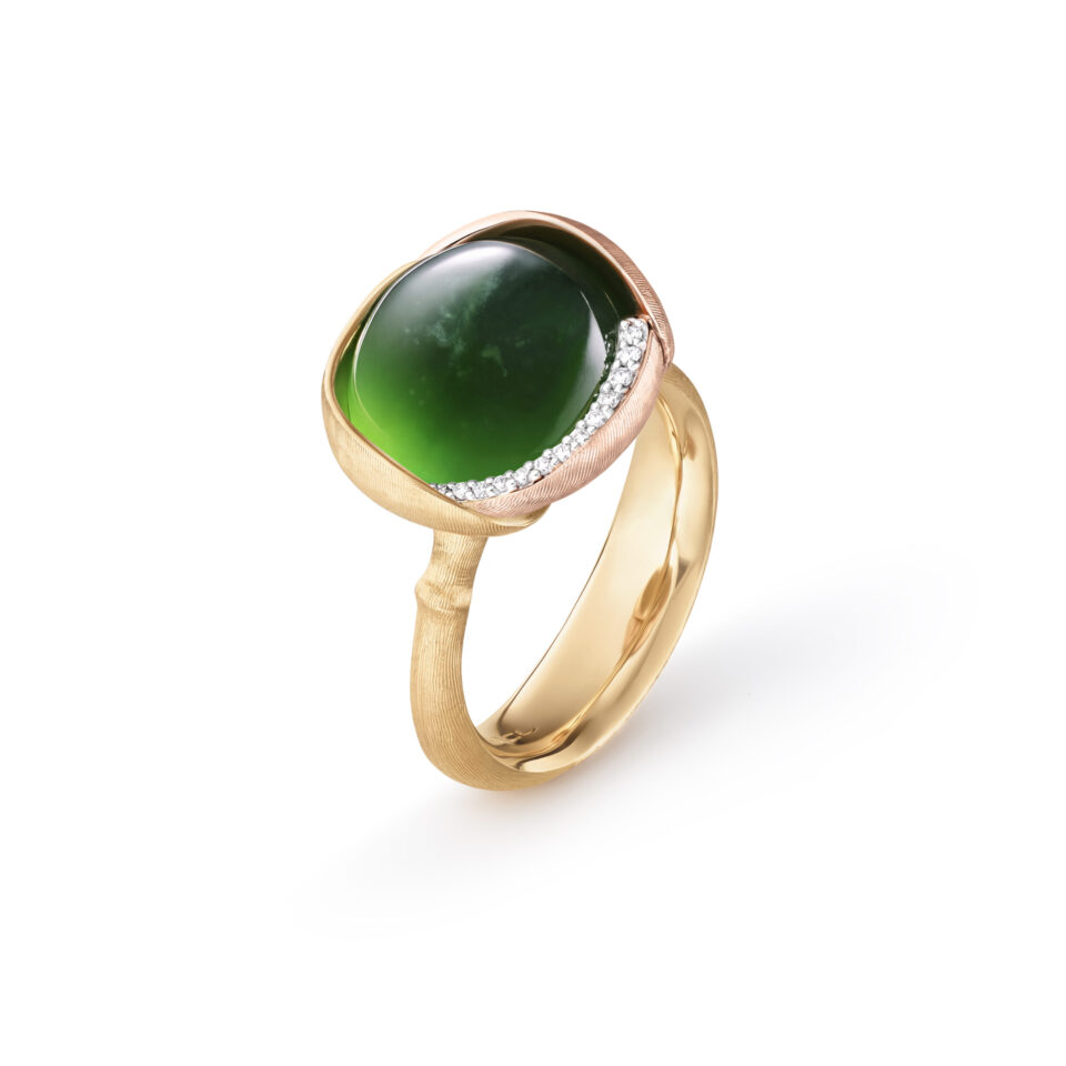 Ring, Lotus 3 Serpentin gult gull og roségull 0,05 ct TW.VS.