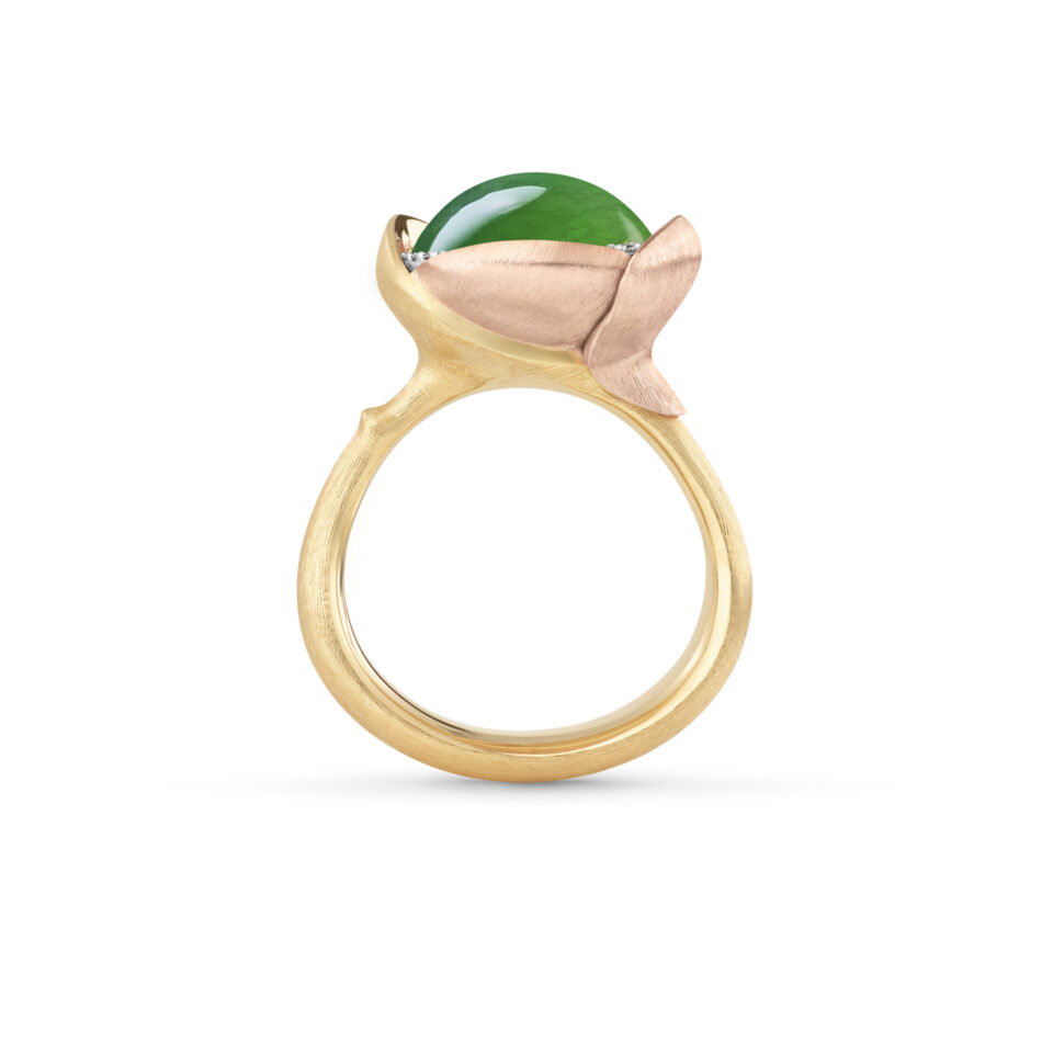 Ring, Lotus 3 Serpentin gult gull og roségull 0,05 ct TW.VS.