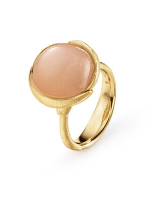 Ring, Lotus Stor Blush Månesten gult gull