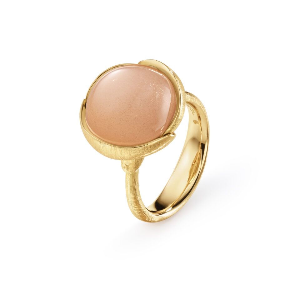 Ring, Lotus Stor Blush Månesten gult gull