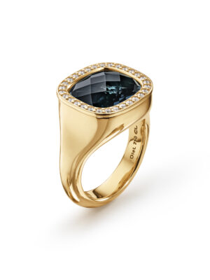 Ring, Cushion London Blå Topas med diamantkant 0,30 ct TW.VS.