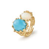 Ring, BoHo Dobbelt Turkis og Lyseblå Opal gult gull 0,05 ct. TW.VS.