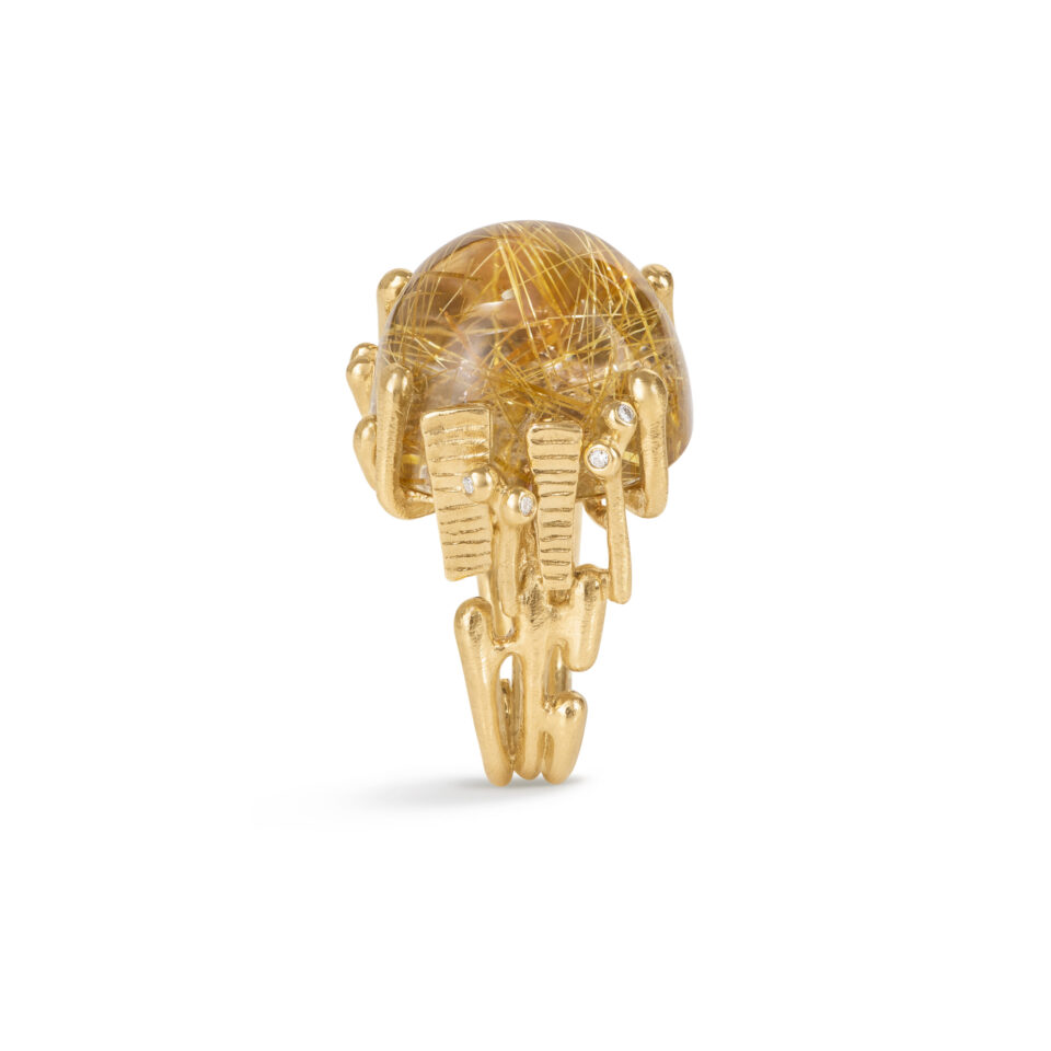 Ring, BoHo Stor Rutilkvarts gult gull 0,06 ct. TW.VS.