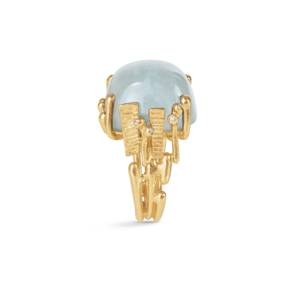 Ring, BoHo Stor Blågrønn Akvamarin gult gull 0,06 ct. TW.VS.