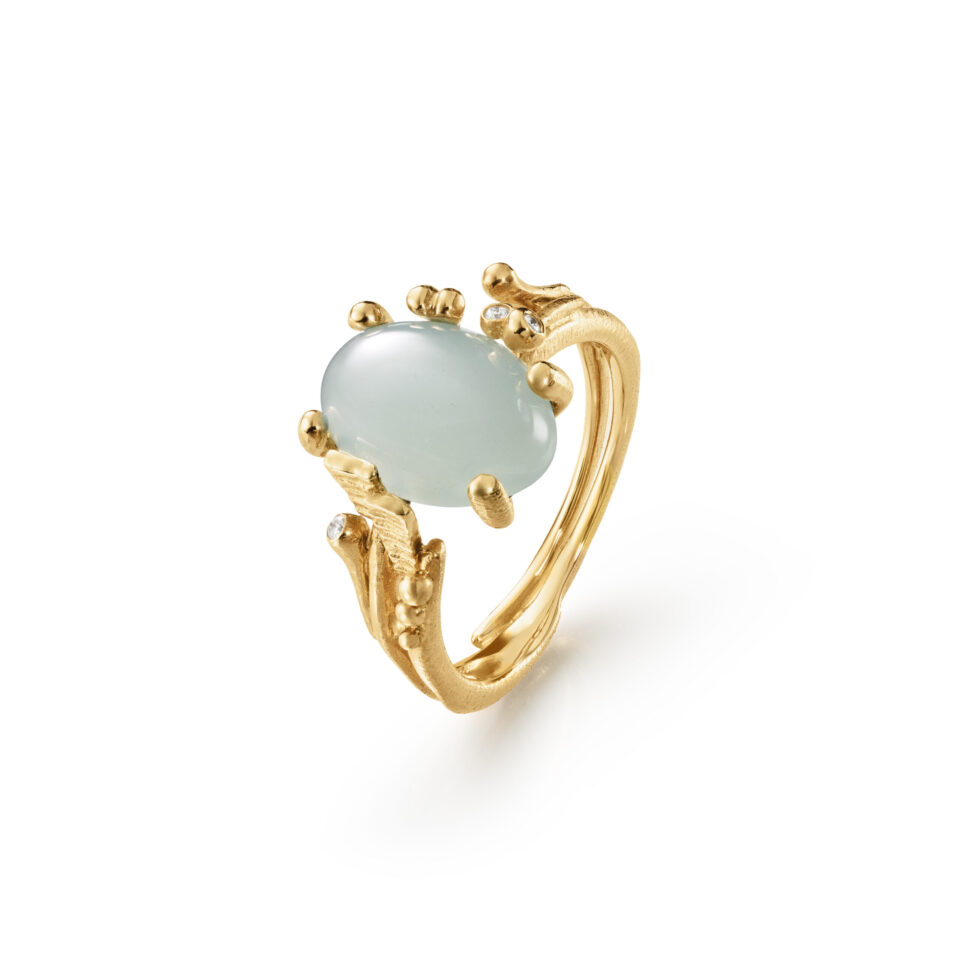 Ring, BoHo Liten Akvamarin gult gull 0,02 ct. TW.VS.