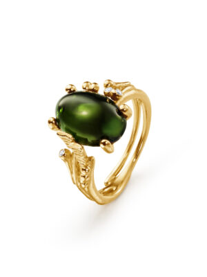 Ring, BoHo Liten Grønn Turmalin gult gull 0,02 ct. TW.VS.