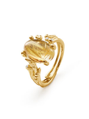 Ring, BoHo Liten Rutilkvarts gult gull 0,02 ct. TW.VS.