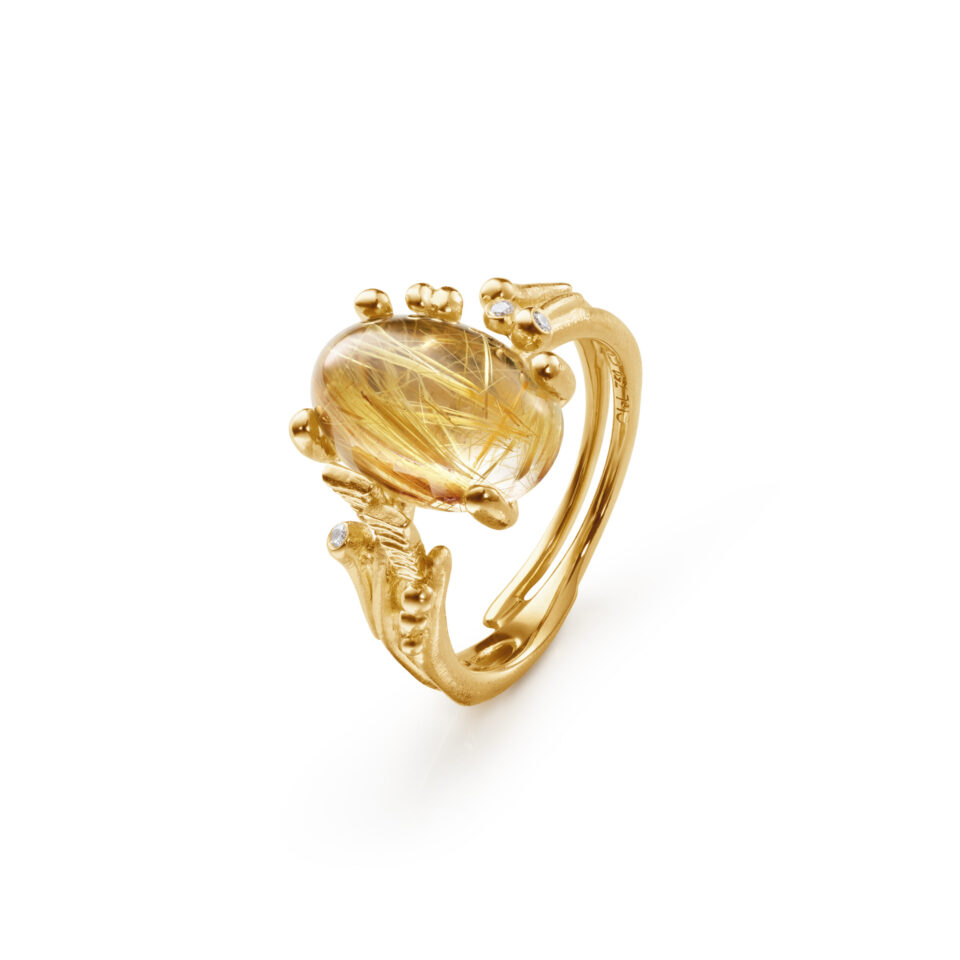 Ring, BoHo Liten Rutilkvarts gult gull 0,02 ct. TW.VS.