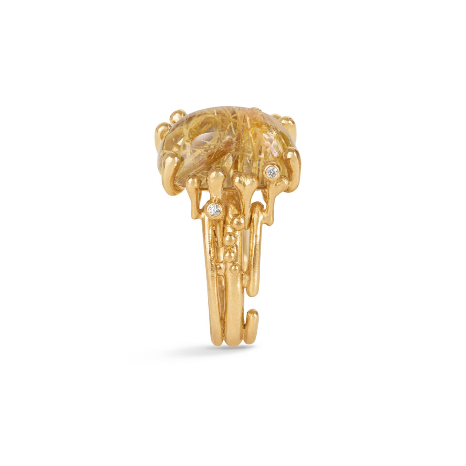 Ring, BoHo Medium Rutilkvarts gult gull 0,04 ct. TW.VS.