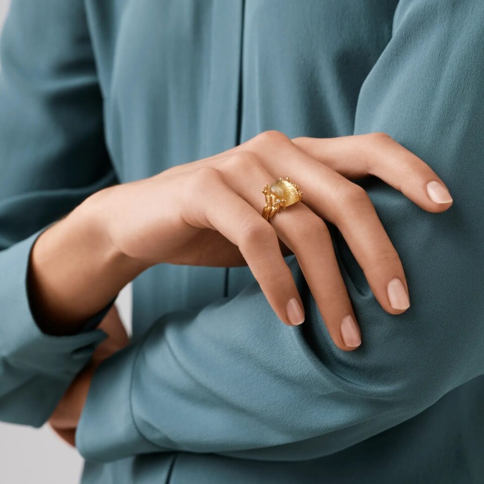 Ring, BoHo Medium Rutilkvarts gult gull 0,04 ct. TW.VS.